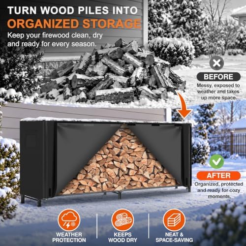 gtongoko 8ft firewood rack outdoor with cover, large, close-up detail