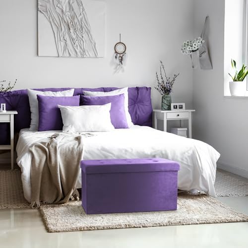 sorbus collapsible storage ottoman bench (purple, medium (15”, side view