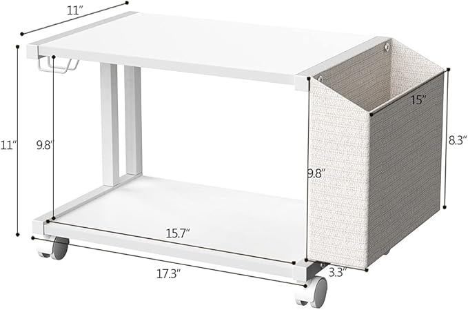 VEDECASA 2 Tier Modern White Wooden Under Desk Printer Stand - Image 4