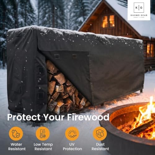 firewood rack cover 8 foot - heavy duty shown in use