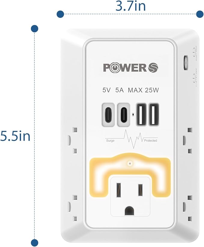 Multi Plug Wall Outlet with USB Ports, Snug Wall Outlet with Night Light - Image 8