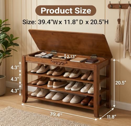 shoe rack bench with storage 3 tier solid shown in use