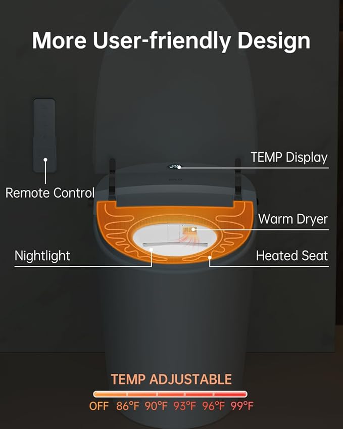 EPLO Smart Toilet Bidet with Tank, Foam Shield, Dual Auto Flush, Heated Seat - Image 6