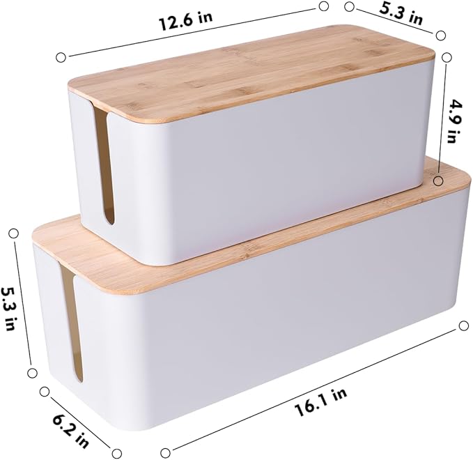2 Pack Large Cable Management Box – Wooden Style Cord Organizer and Cover - Image 3