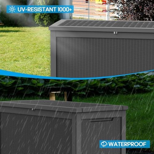 tarkari 370 gallon outdoor storage box waterproof, resin, side view