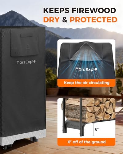 5ft firewood log rack with cover outdoor, heavy showing dimensions