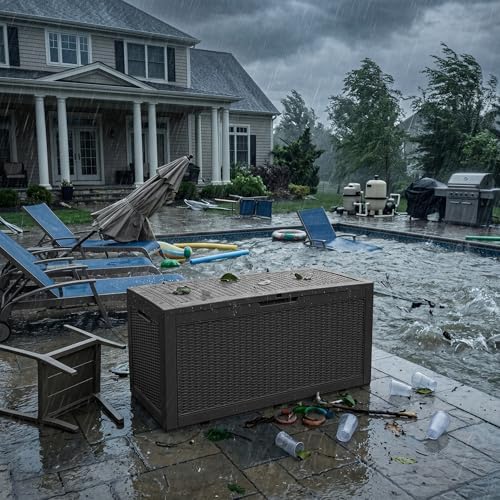 160 gallon outdoor storage box waterproof lockable deck, side view