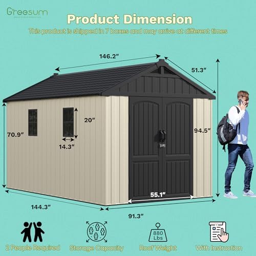greesum 8x12ft plastic outdoor storage shed with floor shown in use