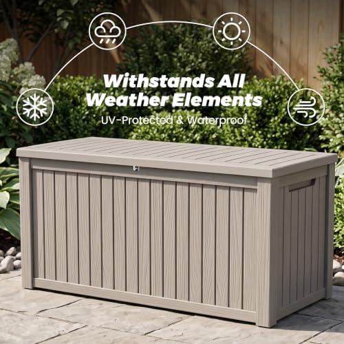 200 gallon outdoor deck box waterproof, large storage, front angle view