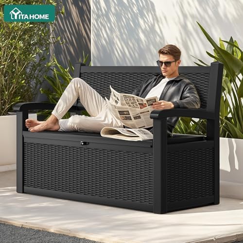 yitahome 80 gallon storage bench deck box, lockable, side view