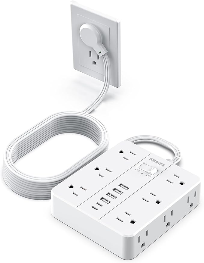 Surge Protector Power Strip 15 Ft Extension Cord, 12 Widely Spaced Outlets 6 by SMNICE