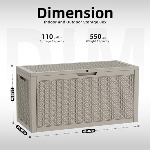 110 gallon outdoor storage box waterproof, resin lockable shown in use