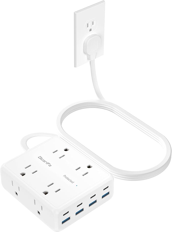 Olcorife Power Strip 8 AC with 8 USB Ports, 10 FT Flat Plug Extension Cord by olcorife