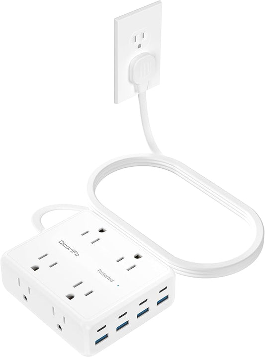 Olcorife Power Strip 8 AC with 8 USB Ports, 10 FT Flat Plug Extension Cord by olcorife