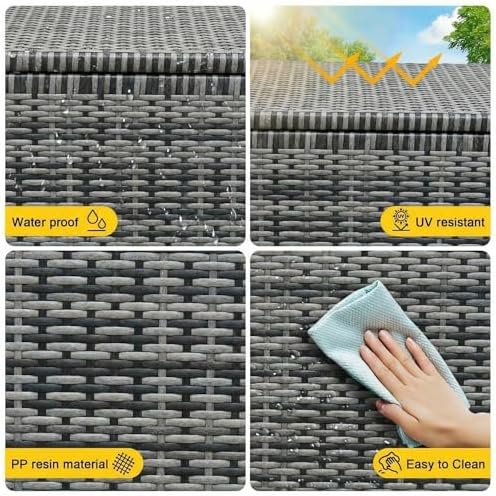 wicker deck box, 185 gallon all-weather outdoor storage on a desk or shelf