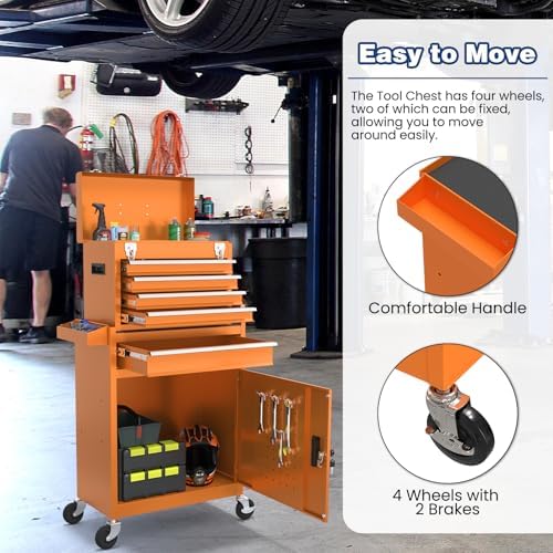 rolling tool box with wheels, 5-drawer high capacity showing dimensions