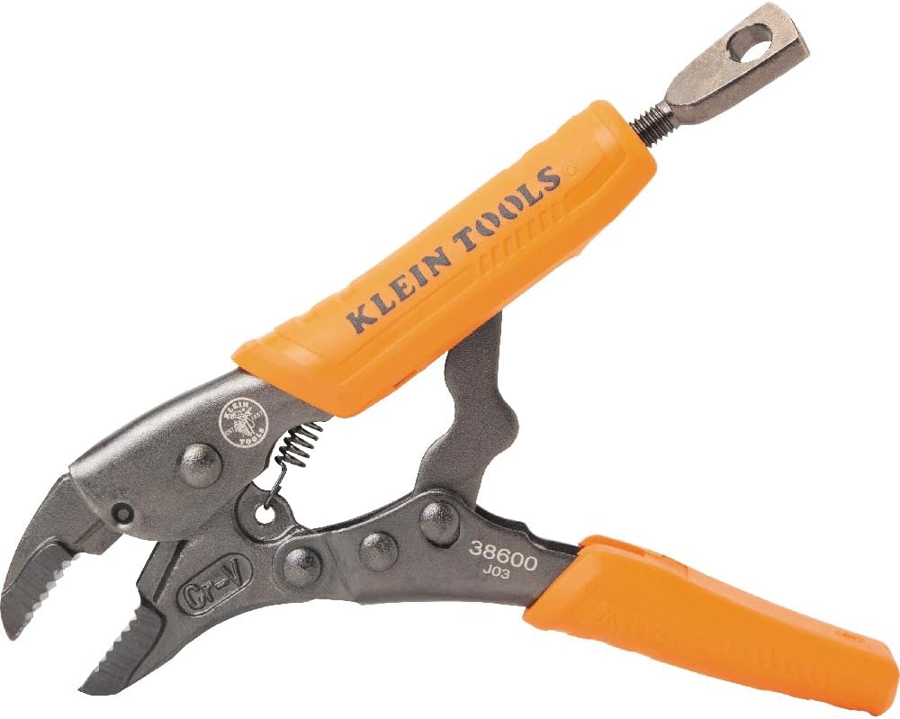 Klein Tools 38600 Curved Jaw Locking Pliers with Quick Release Handles, Intuitive Thumb Knob, High Torque, Mole Grips for Clamping and Gripping, 5-Inch