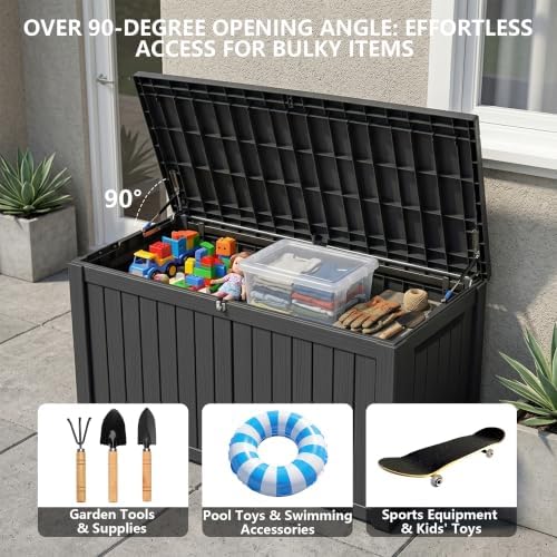 outdoor storage box,180 gallon waterproof deck box [upgraded on a desk or shelf