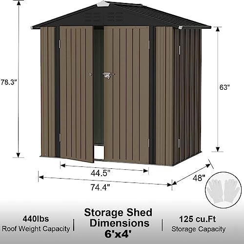 jummico metal outdoor storage shed, 6 x 4 on a desk or shelf