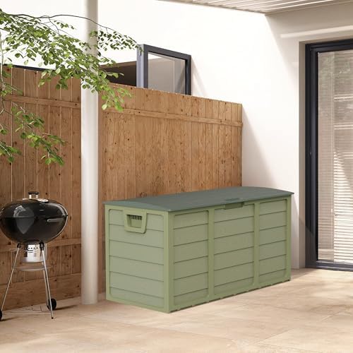 suncrown 75 gallon deck storage box resin outdoor, front angle view