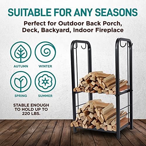 serenelife firewood storage rack - heavy duty wood, close-up detail