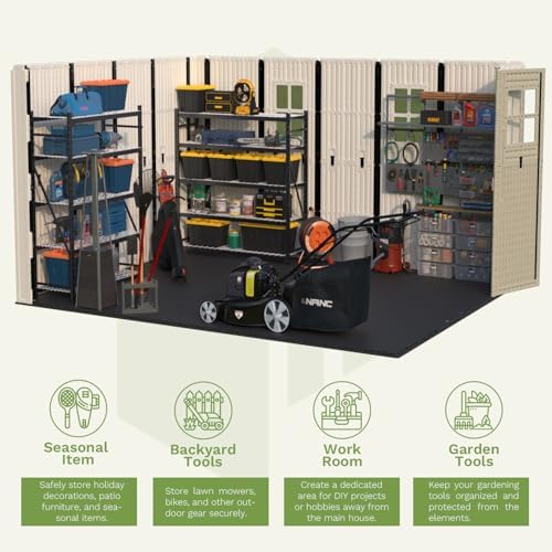 patiowell 10x12 ft resin outdoor storage shed with on a desk or shelf