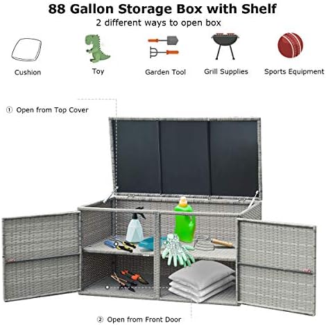 tangkula outdoor wicker storage box, garden deck bin on a desk or shelf