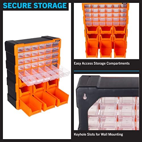 stalwart plastic storage drawers - 39-drawer screw organizer showing dimensions