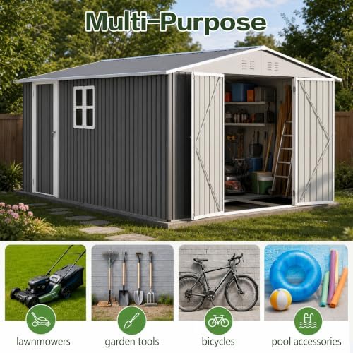 yopto 10x14 ft outdoor storage shed w/floor,metal shed, view 10