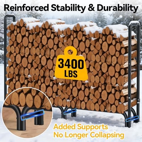 amagabeli 8ft firewood log rack with cover outdoor shown in use