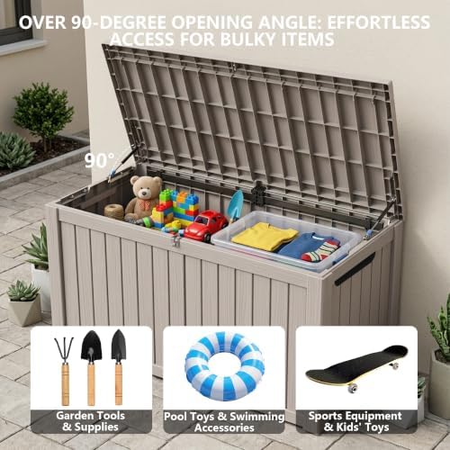 outdoor storage box,180 gallon waterproof deck box [upgraded on a desk or shelf