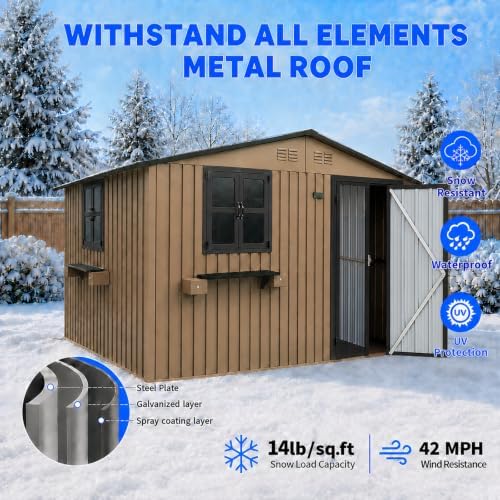 10x8 ft outdoor storage shed with 2 clear on a desk or shelf