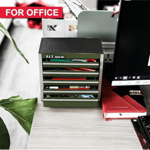 mini tool box with 5 drawer,green metal toolbox, close-up detail