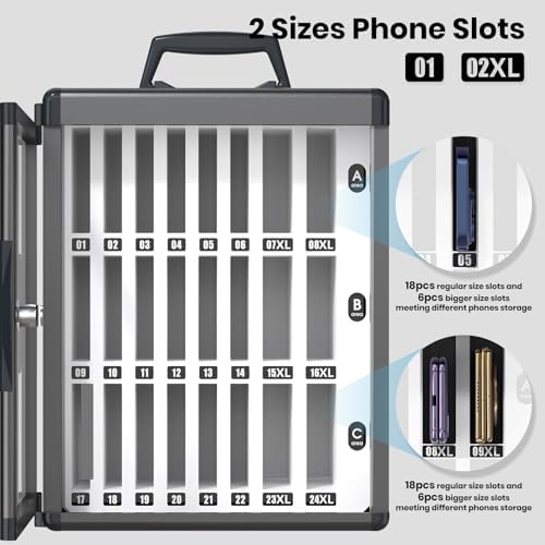 24 slots cell phone locker for classroom, portable, close-up detail
