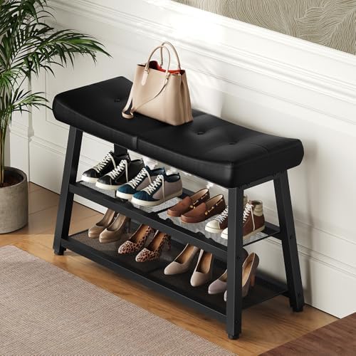 yatiney shoe bench, 3-tier shoe rack, entryway bench shown in use