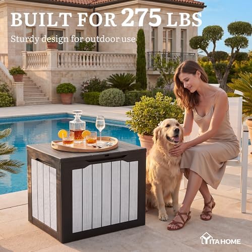 yitahome 30 gallon deck box showing dimensions