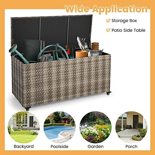 giantex 96-gallon outdoor storage box - pe wicker, view 9