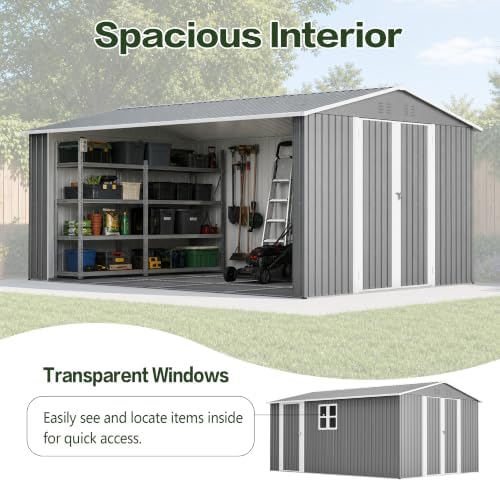 yopto 10x14 ft outdoor storage shed w/floor,metal shed on a desk or shelf