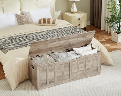 vankiley 51.2" storage chest extra large,wooden storage bench(greige) showing dimensions