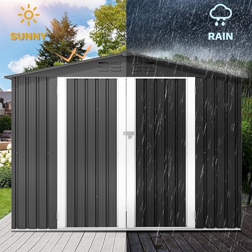 dwvo 7x5ft metal outdoor storage shed, waterproof tool, side view