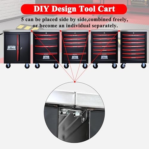 7 drawers rolling tool chest with wheels, stainless on a desk or shelf