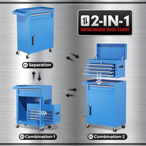 intergreat rolling tool chest, 5-drawer tool box organizer, side view