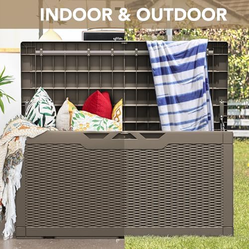devoko 100 gallon waterproof deck box, resin large, front angle view