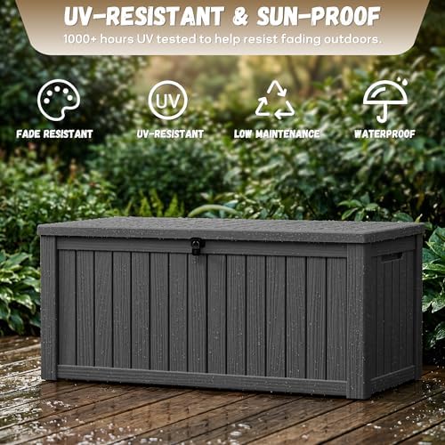 easyup 220 gallon deck box waterproof lockable outside, side view