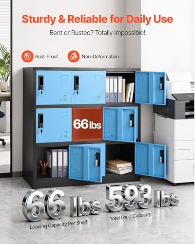 vevor 9 doors metal locker for employees, steel showing dimensions