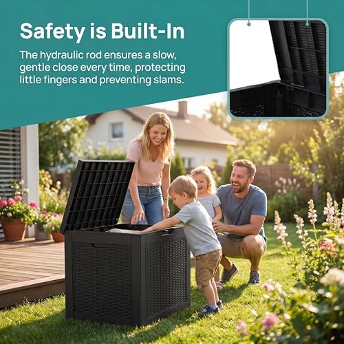 nicbex 30 gallon deck box, waterproof resin rattan showing dimensions