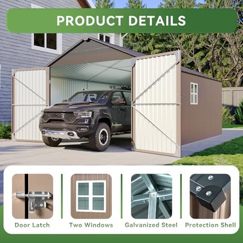 aoxun 12'x20' carport shed outdoor metal storage sheds, close-up detail