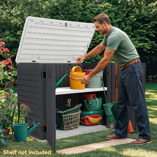 dwvo outdoor weather-resistant horizontal storage shed, 35 cu shown in use