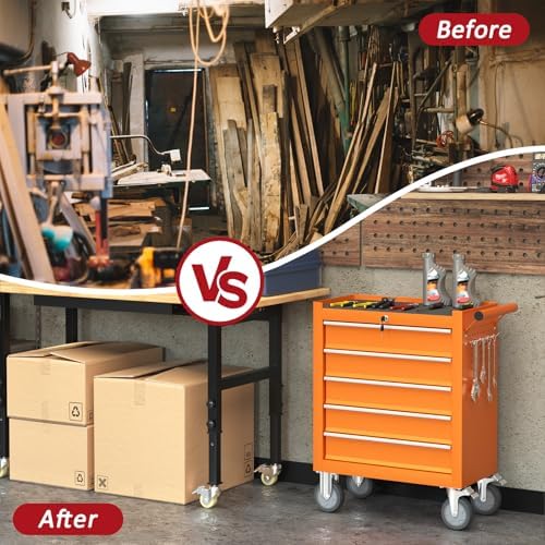 5 drawers rolling tool chest with wheels, portable on a desk or shelf