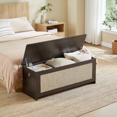 47.2"storage chest extra large,rattan storage bench(obsidian black), close-up detail